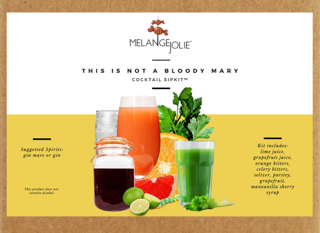 Mélange Jolie This is Not a Bloody Mary Cocktail SipKit™ with ingredients and tools for cocktail making.